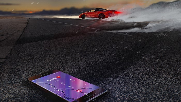 car, vehicle, red cars, artwork, road, smartphone