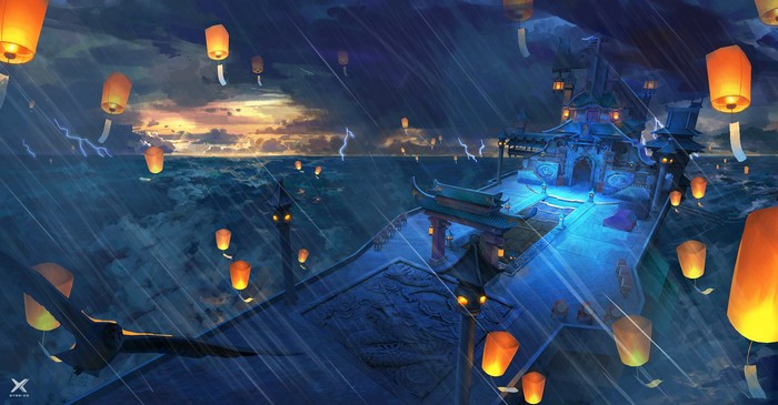 Asian architecture, artwork, fantasy art, architecture