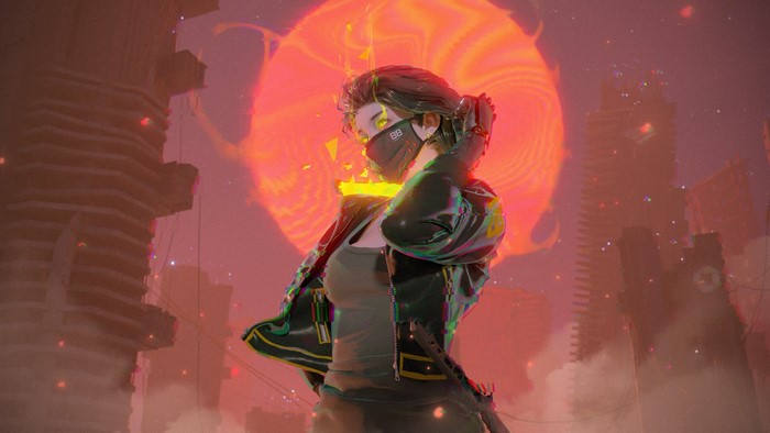 digital art, women, mask, Chin Fong, futuristic