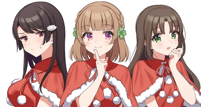 Shirokusa Kachi, Maria Momosaka, Kuroha Shida in red outfits