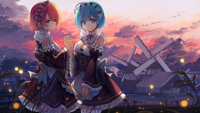 Ram (Re: Zero), maid outfit, anime, Rem (Re: Zero), anime girls, Re:Zero Kara Hajimeru Isekai Seikatsu