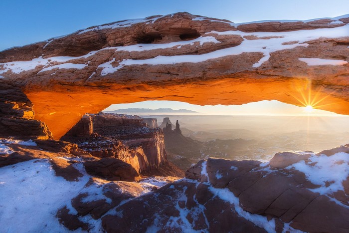 Nick Fjord, winter, morning, mountains, Utah, canyon, nature, snow, USA, sun rays, landscape, sunrise