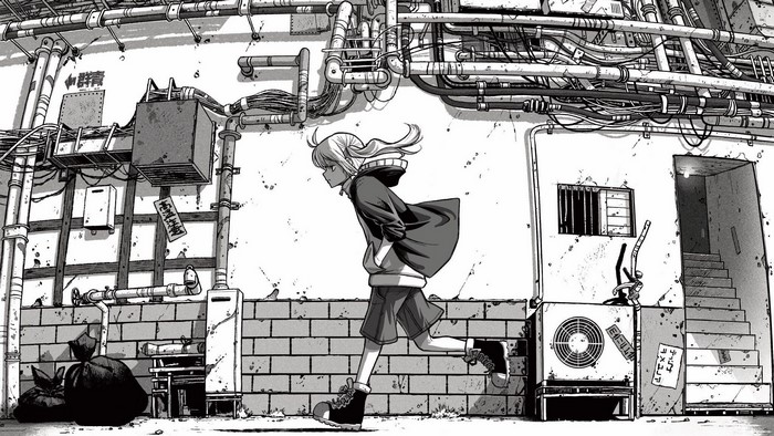 street, ponytail, monochrome, pipe