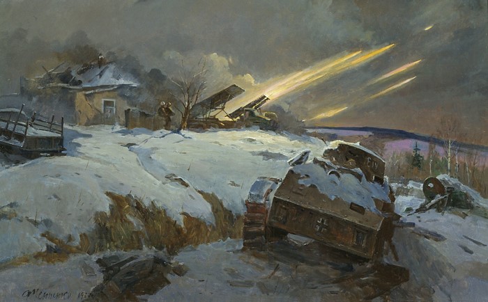 military vehicle, war, red army, winter, Stalingrad, vehicle, history, military, snow, cold, ice, Ф.П.Усыпченко, artwork, World War II