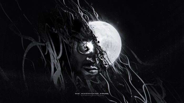 4K, Kid Cudi, Kanye West, music, moon rays, low saturation, kids see ghosts, hip hop, dark, monochrome, portrait