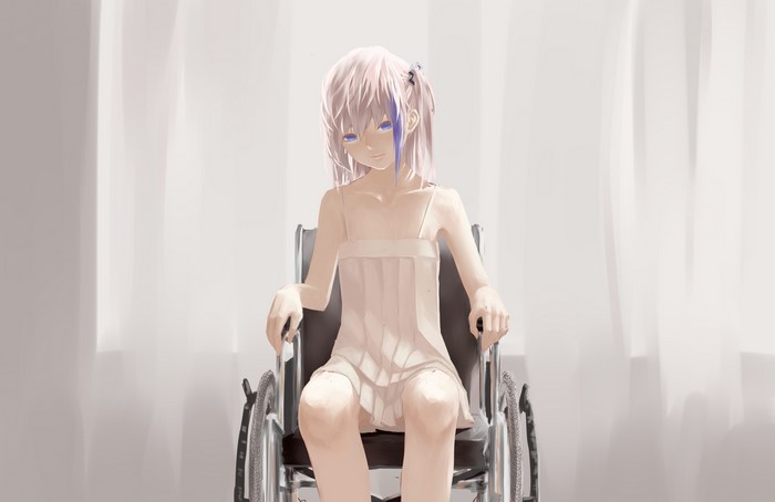 4K, Laxy, Girls Frontline, anime girls, AR15 (Girls Frontline), Wheelchair, depressing
