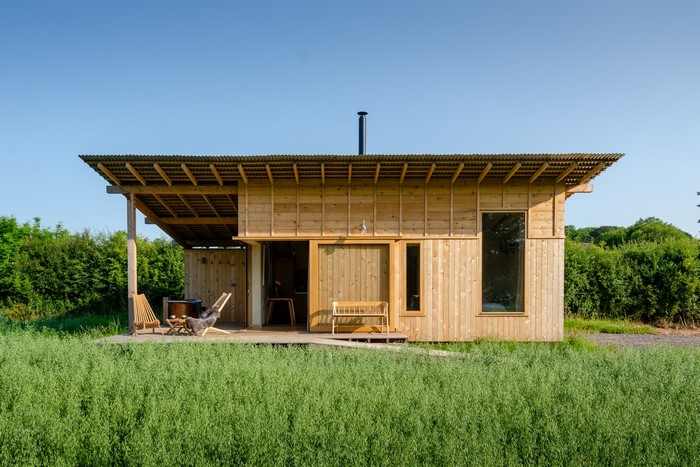 house, nature, wooden surface, grass, frontal view, clear sky, chair