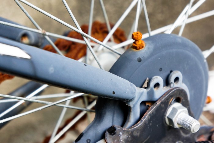 closeup, bolts, rust, bicycle, hefei