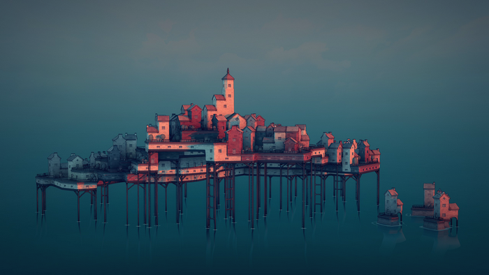 video games, digital art, Townscaper, skyline, town, video game art, minimalism, architecture