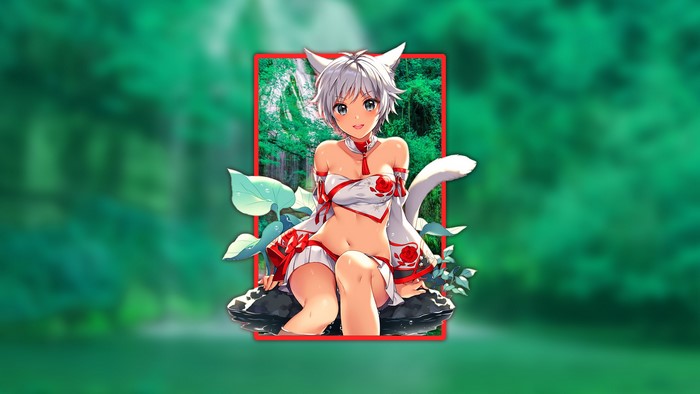 picture-in-picture, anime, anime girls, cat girl, Miqote ( final fantasy ), renders in shapes, white hair, short hair, Final Fantasy XIV: A Realm Reborn