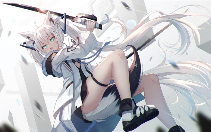 animal ears, anime girls, Shirakami Fubuki, tail