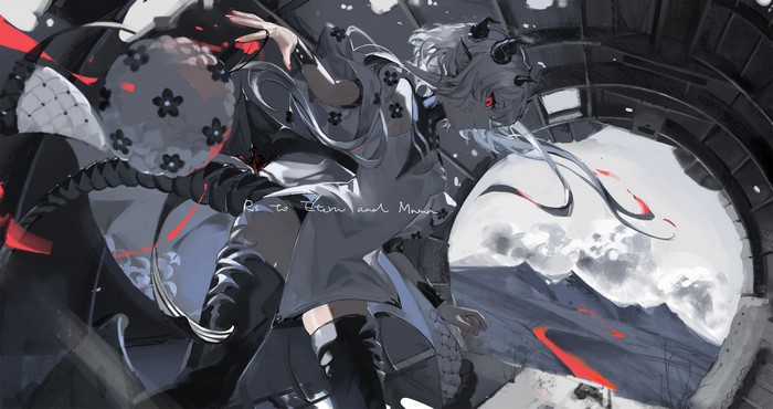 painted nails, anime girls, fantasy art, fantasy girl, horns, anime, women, red eyes