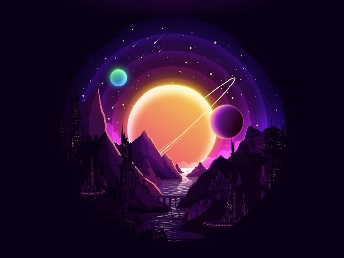night, planet, illustration, vector, landscape