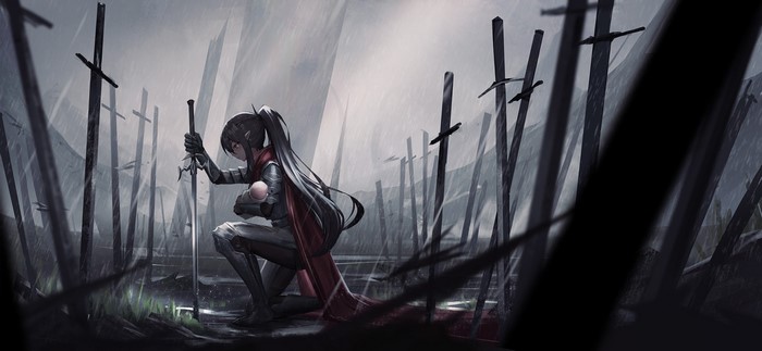 original characters, yurichtofen, women, anime girls, sword, armored