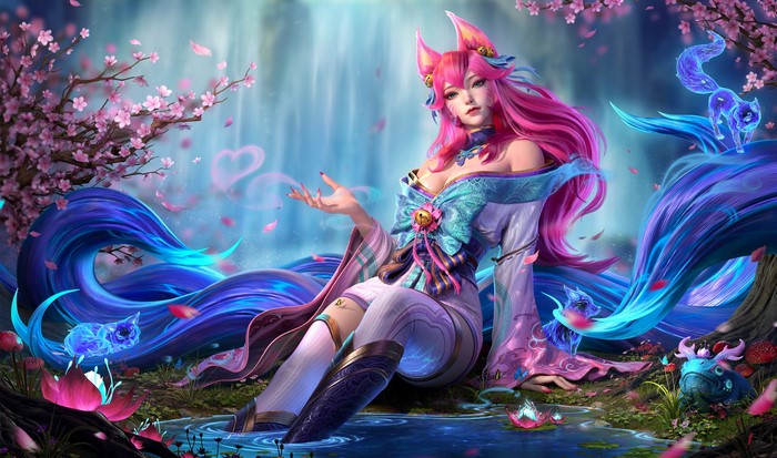 Ahri Spirit Blossom in Cherry Blossom Fantasy Art