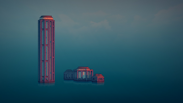 town, skyscraper, skyline, architecture, minimalism, digital art, video games, video game art, Townscaper