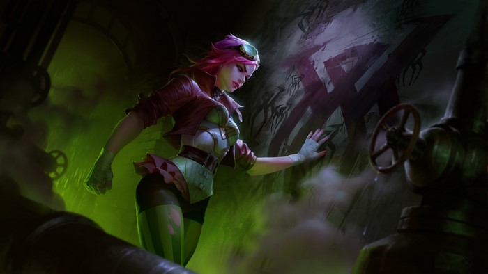 4K, women, Vi (League of Legends), artwork, fantasy art, League of Legends, pink hair