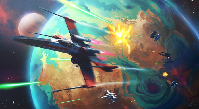 4K, spaceship, X-wing, universe, battle, space, galaxy, planet, Star Wars, TIE Fighter