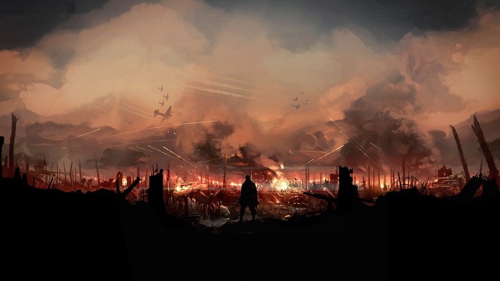 4K War Scene with Soldier and Airplanes by Luke Viljoen