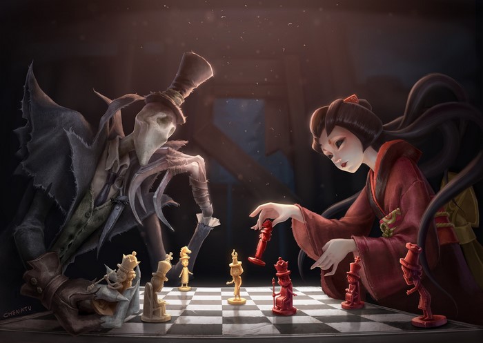ArtStation, TUTU (Artist), hat, chess, artwork, women, claws, playing, digital art