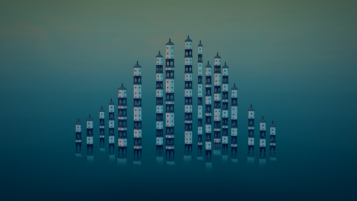 skyline, digital art, tower, Townscaper, architecture, video games, video game art, minimalism