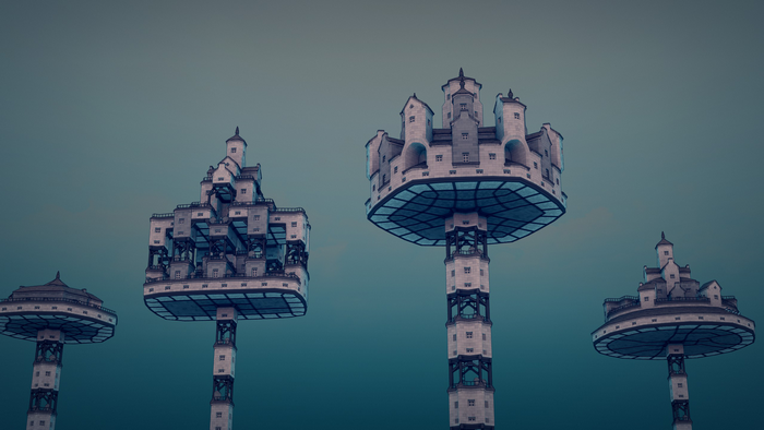 Townscaper, minimalism, digital art, skyline, video games, architecture, city, video game art, town