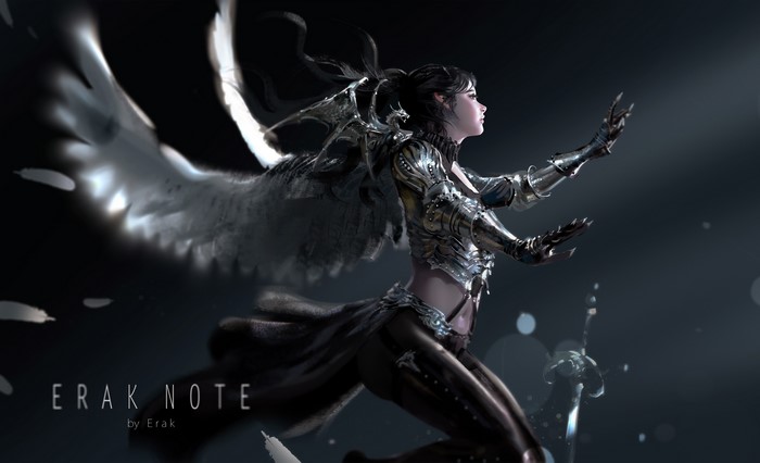 artwork, Erak note, angel, armor, women, fantasy art, wings