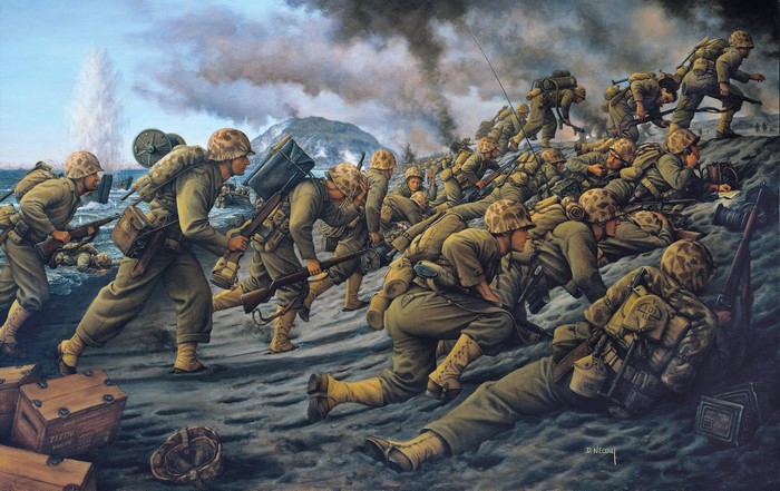 military, US Marines, Iwo Jima, artwork, World War II, war, soldier