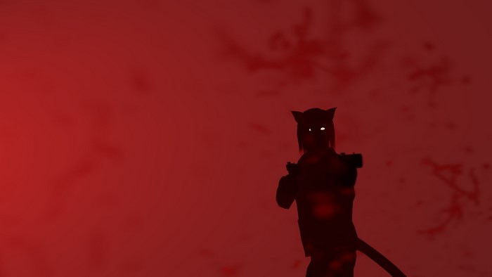 cat girl, gun, floating particles, silhouette