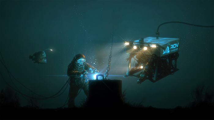 4K, digital art, diving robot, deep sea, welding, digital, underwater, technology, frogfish