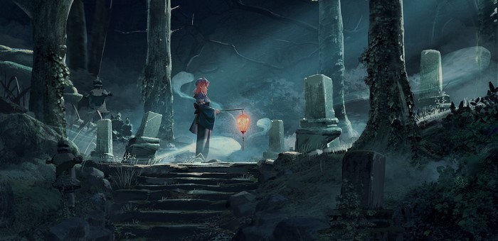 Touhou, anime girls, lantern, Saigyouji Yuyuko, anime