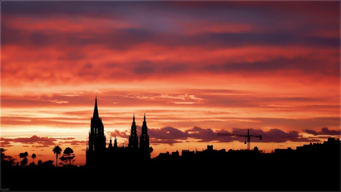 urban, red sky, Canary Islands, Gran Canaria, church, silhouette, kaslito, cathedral, sunset