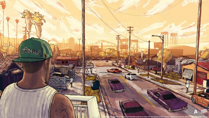 4K, cartoon, GTA San Andreas, street view