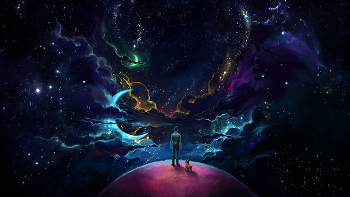 4K, sky, purple sky, lucid dreams, space, Moon, stars, moonlight, dreamscape, galaxy, planet, Huyng69, clouds, alien world, freedom