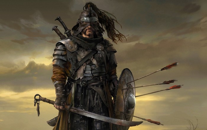 men, sword, soldier, shield, warrior, Mongols, artwork