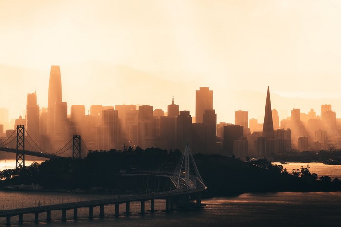 skyscraper, bridge, sunset, cityscape, city, San Francisco