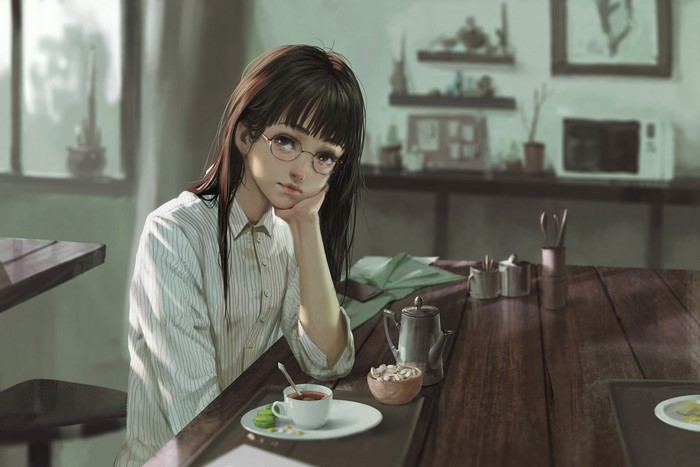 tea, artwork, women with glasses, women