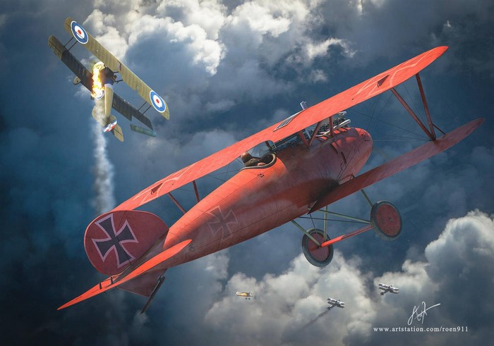 vehicle, warplanes, World War I, military aircraft, aircraft, military, artwork, ArtStation, Red Baron, military vehicle