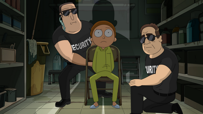 Morty Smith captured by security guards in Rick and Morty