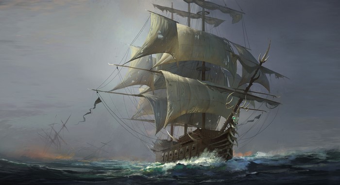 artwork, fantasy art, sea, ship, sailing ship