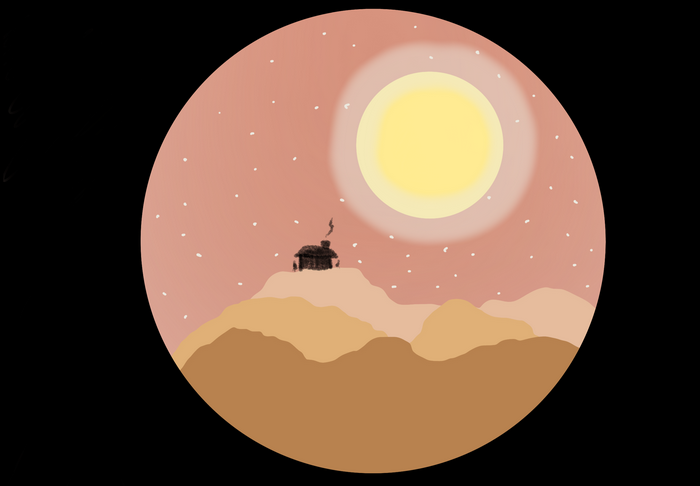 Sun, artwork, daybreak, mountains