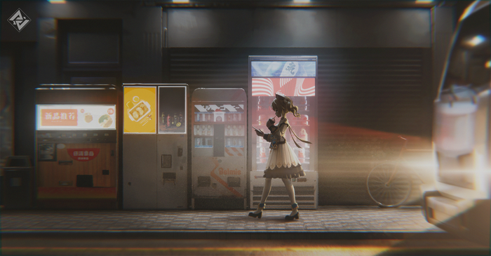 light effects, artwork, anime girls, video game characters, Genshin Impact, night, barbara (genshin impact), digital art, street