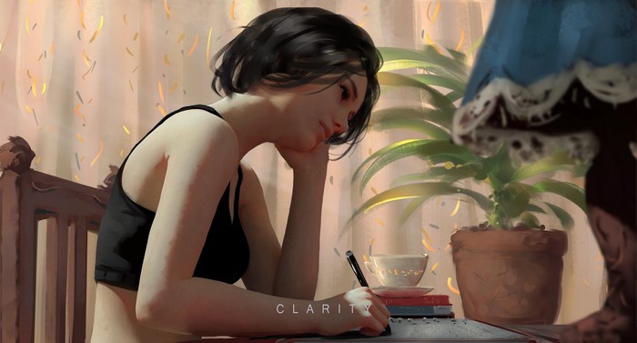 4K, artwork, women, plants, digital art, original characters, CLA RITY, brunette, crop top