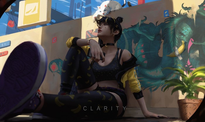 4K, women, crop top, artwork, digital art, original characters, 4K, CLA RITY
