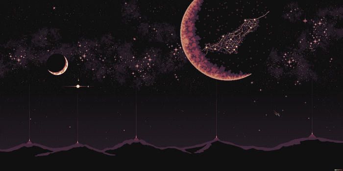 4K, mountains, pixels, digital art, Moon, night, pixel art, constellation, pixelated