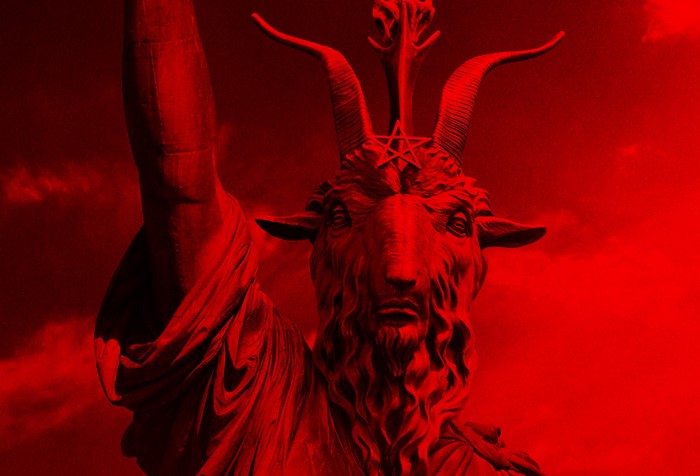 movie poster, Baphometh, statue, satanic, Satanism, red