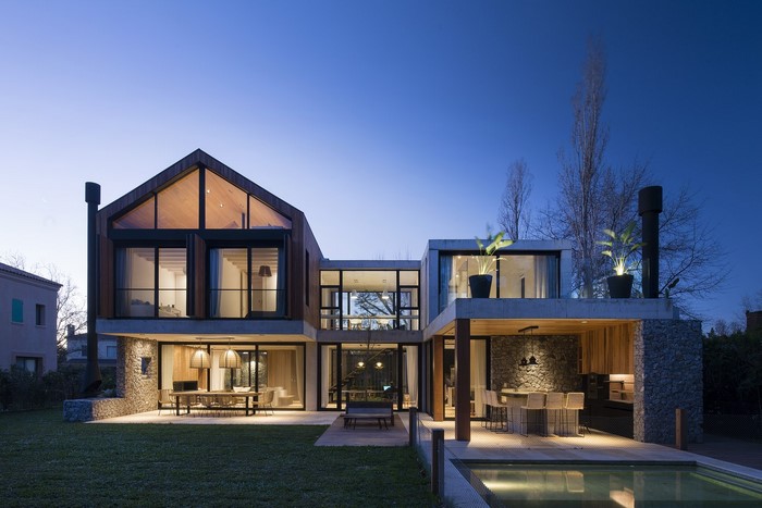 house, swimming pool, modern, lights, architecture