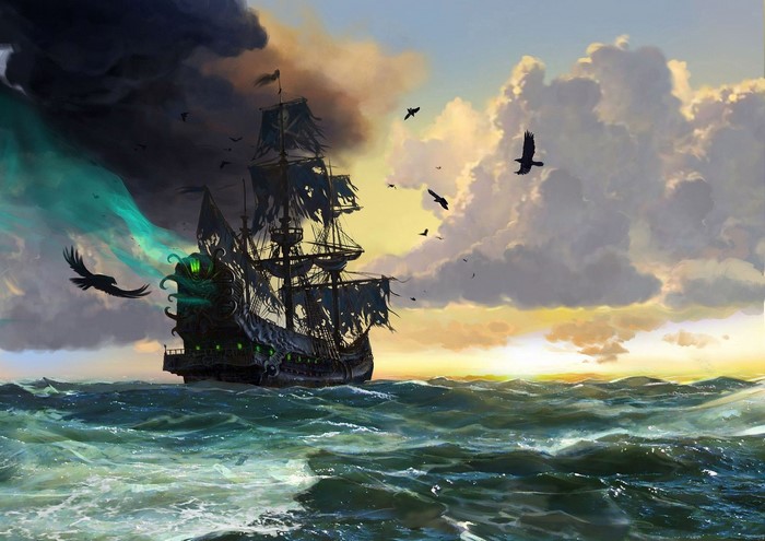 sailing ship, ship, sea, fantasy art, artwork