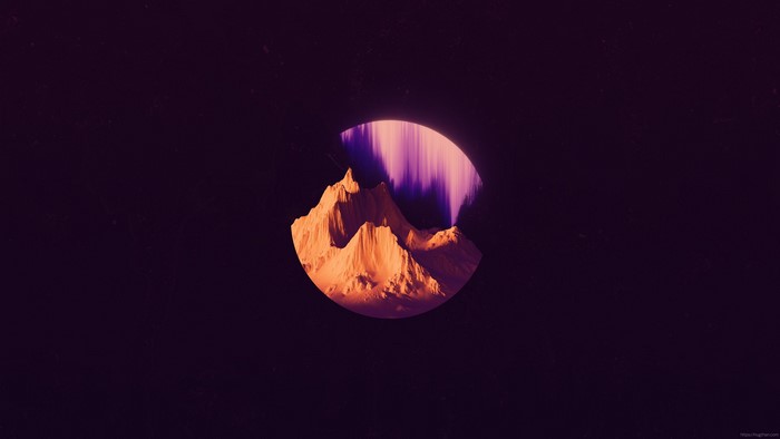 4K, circle, minimalism, purple background, space, mountains, glitch art