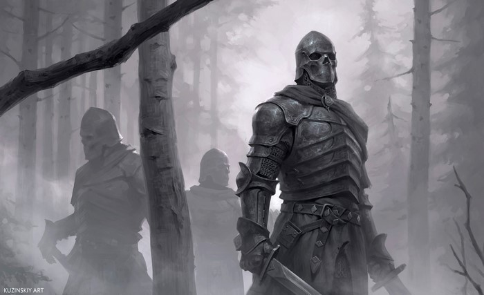 4K Monochrome Knight with Sword in Fantasy Armor